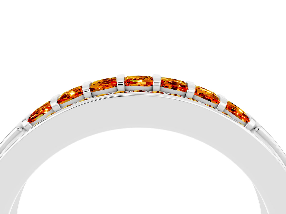 Princess Cut Citrine Bar-Set Pavé Band in Silver with Grooved Edge Detailing_4