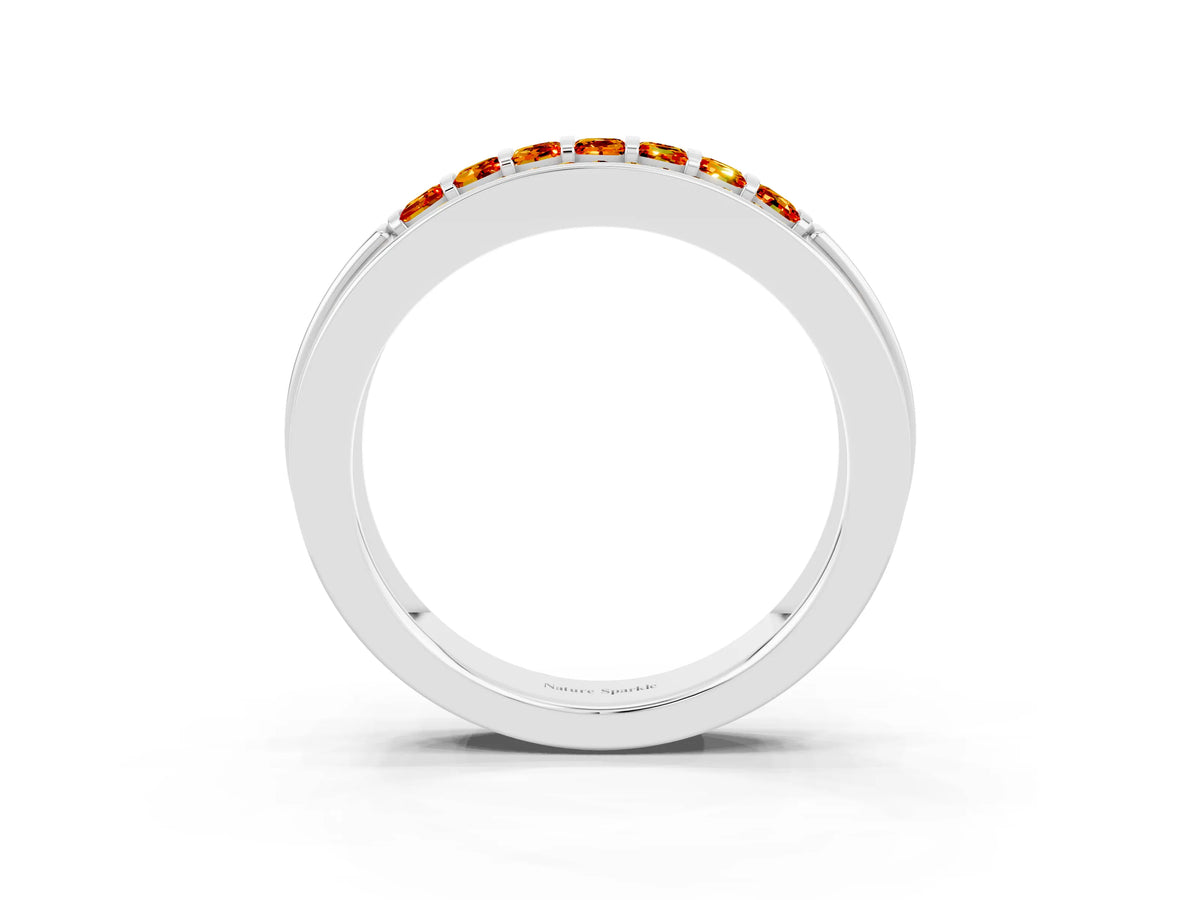 Princess Cut Citrine Bar-Set Pavé Band in White gold with Grooved Edge Detailing_3