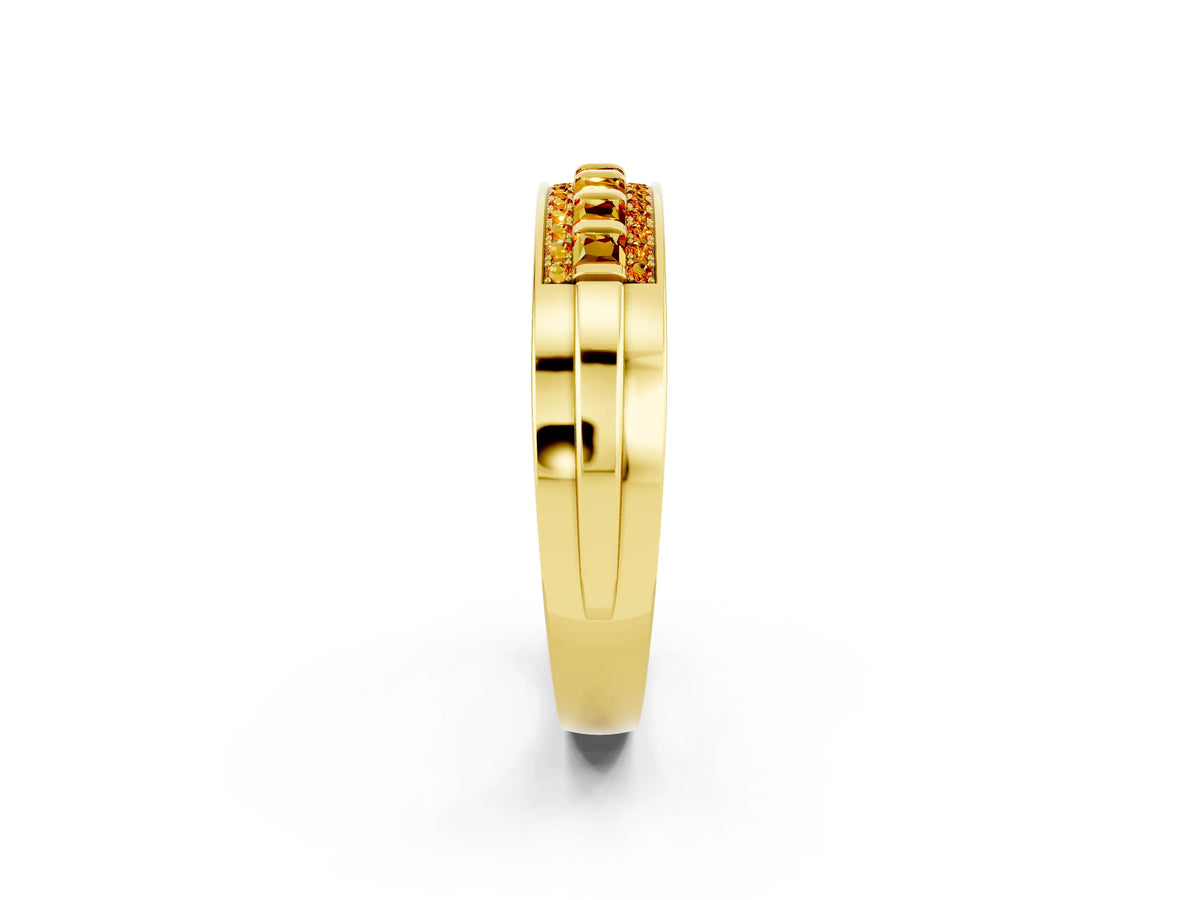 Princess Cut Citrine Bar-Set Pavé Band in Yellow gold with Grooved Edge Detailing_2