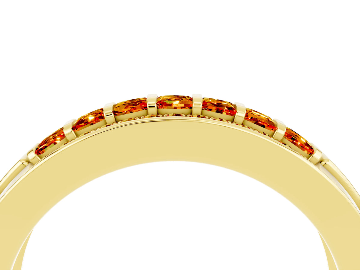 Princess Cut Citrine Bar-Set Pavé Band in Yellow gold with Grooved Edge Detailing_4