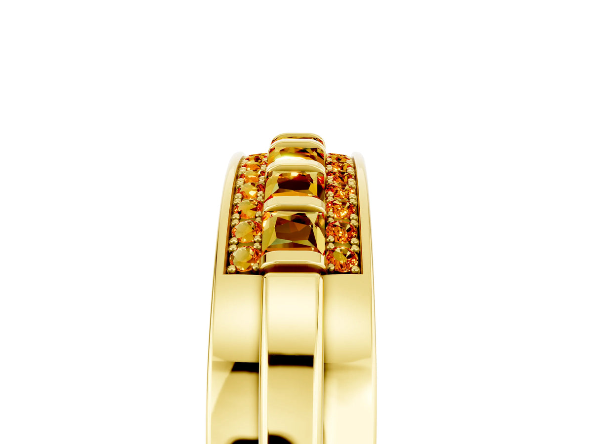 Princess Cut Citrine Bar-Set Pavé Band in Yellow gold with Grooved Edge Detailing_5