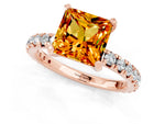 Princess Cut Citrine Pavé Solitaire Ring in Rose gold with Round Pavé Band and Prong Setting_1