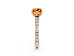 Princess Cut Citrine Pavé Solitaire Ring in Rose gold with Round Pavé Band and Prong Setting_2