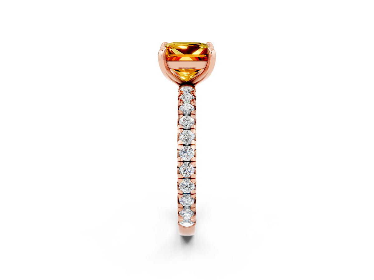 Princess Cut Citrine Pavé Solitaire Ring in Rose gold with Round Pavé Band and Prong Setting_2