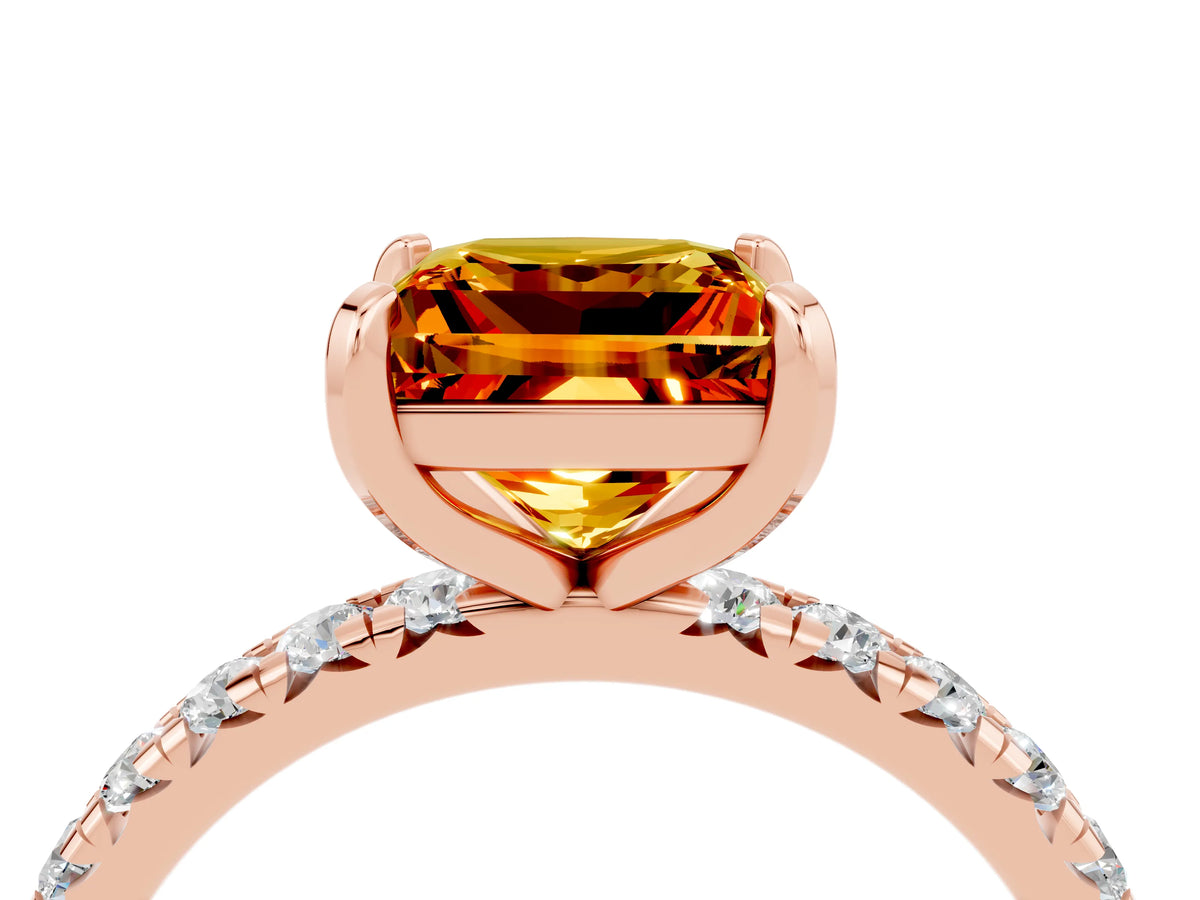 Princess Cut Citrine Pavé Solitaire Ring in Rose gold with Round Pavé Band and Prong Setting_4