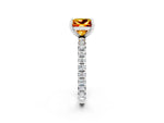 Princess Cut Citrine Pavé Solitaire Ring in White gold with Round Pavé Band and Prong Setting_2