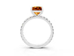 Princess Cut Citrine Pavé Solitaire Ring in White gold with Round Pavé Band and Prong Setting_3