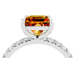 Princess Cut Citrine Pavé Solitaire Ring in White gold with Round Pavé Band and Prong Setting_4
