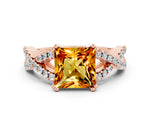 Princess Cut Citrine Solitaire Ring in Rose gold with Interwoven Pavé Band and Prong Setting