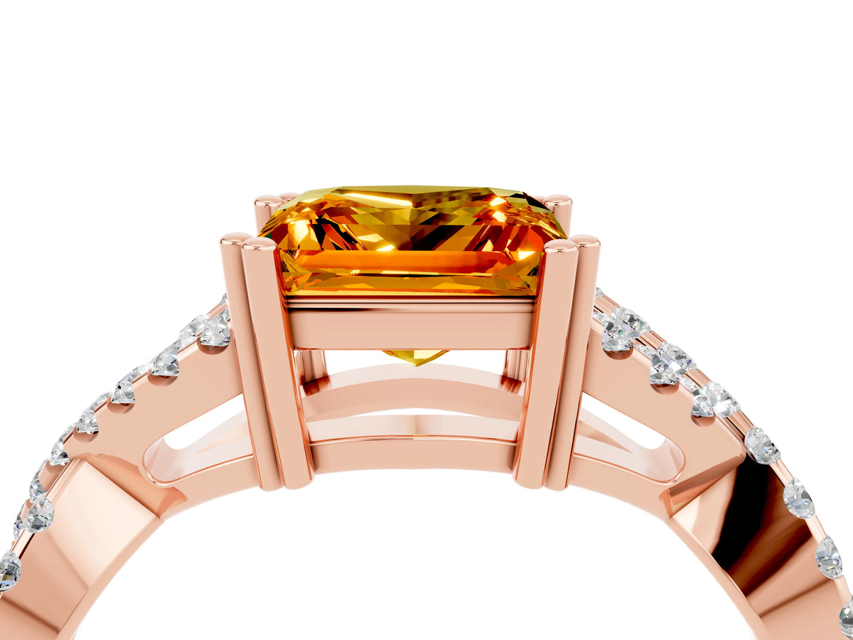 Princess Cut Citrine Solitaire Ring in Rose gold with Interwoven Pavé Band and Prong Setting_4