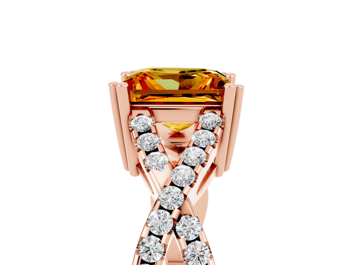 Princess Cut Citrine Solitaire Ring in Rose gold with Interwoven Pavé Band and Prong Setting_5