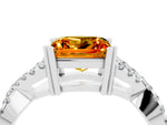 Princess Cut Citrine Solitaire Ring in Silver with Interwoven Pavé Band and Prong Setting_10