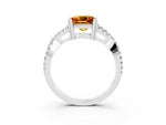 Princess Cut Citrine Solitaire Ring in Silver with Interwoven Pavé Band and Prong Setting_9