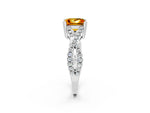 Princess Cut Citrine Solitaire Ring in White gold with Interwoven Pavé Band and Prong Setting_2