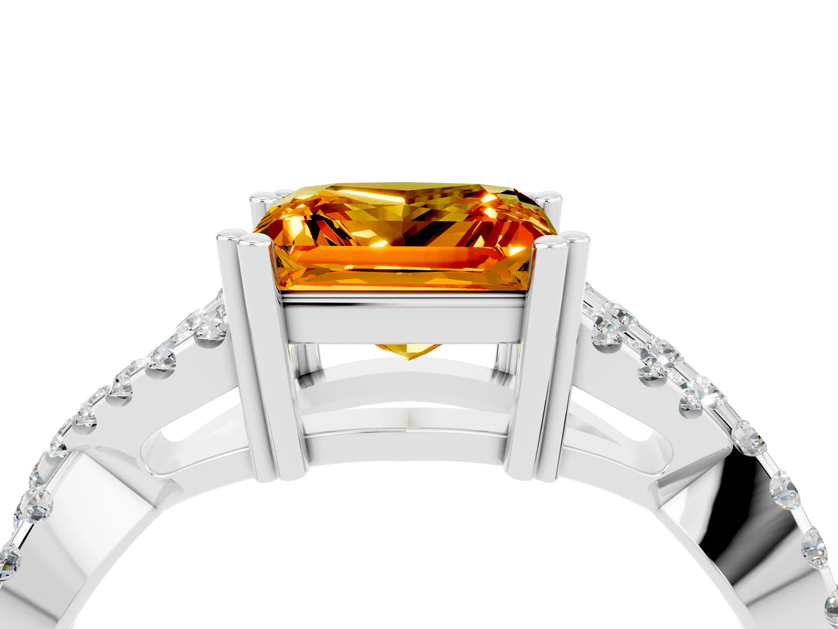 Princess Cut Citrine Solitaire Ring in White gold with Interwoven Pavé Band and Prong Setting_4