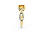Princess Cut Citrine Solitaire Ring in Yellow gold with Interwoven Pavé Band and Prong Setting_2