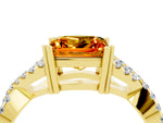 Princess Cut Citrine Solitaire Ring in Yellow gold with Interwoven Pavé Band and Prong Setting_4