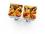 Princess Cut Citrine Stud Earrings in White gold with Basket Setting_1