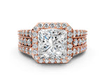 Princess Cut Diamond Halo Engagement Ring in Rose gold with Triple-Row Round Band_18