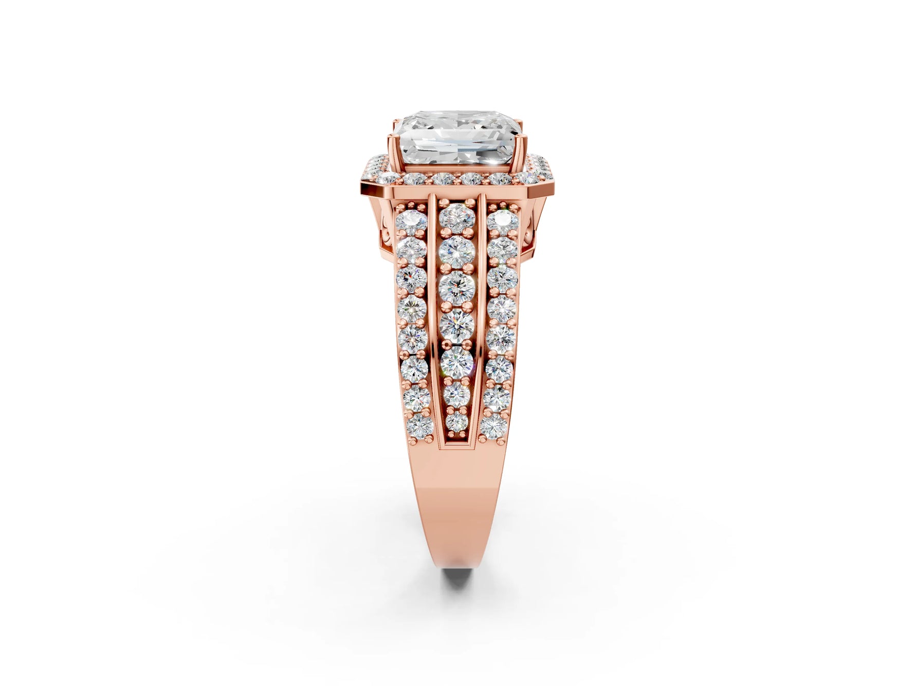 Princess Cut Diamond Halo Engagement Ring in Rose gold with Triple-Row Round Band_20