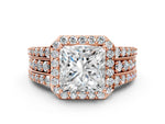 Princess Cut Diamond Halo Engagement Ring in Rose gold with Triple-Row Round Band_24