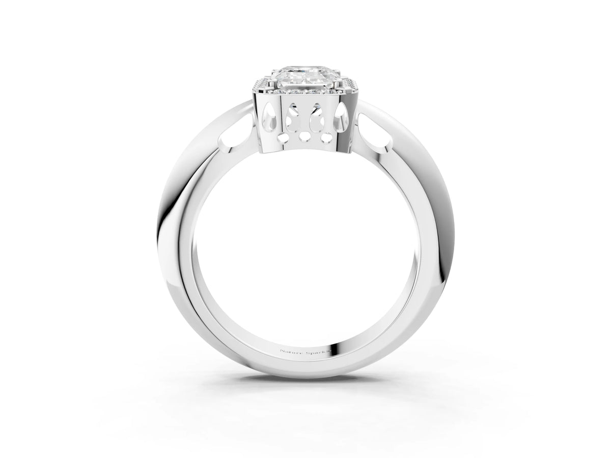 Princess Cut Diamond Halo Engagement Ring in White gold with Plain Split Shank and Prong Setting_72