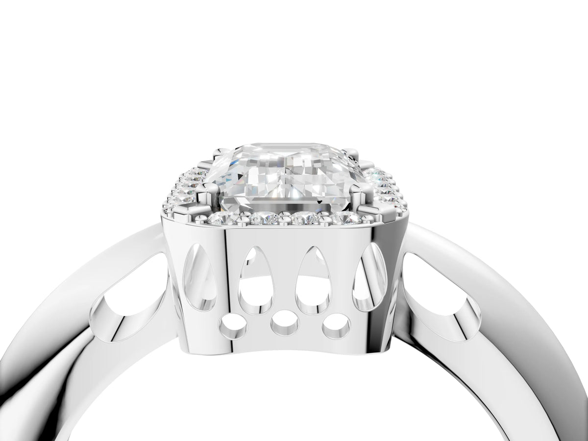 Princess Cut Diamond Halo Engagement Ring in White gold with Plain Split Shank and Prong Setting_73