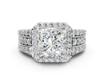 Princess Cut Diamond Halo Engagement Ring in White gold with Triple-Row Round Band_18