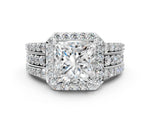 Princess Cut Diamond Halo Engagement Ring in White gold with Triple-Row Round Band_24