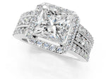 Princess Cut Diamond Halo Engagement Ring in White gold with Triple-Row Round Band_25