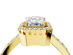 Princess Cut Diamond Halo Engagement Ring in Yellow gold with Milgrain Detail and Pavé Band_4