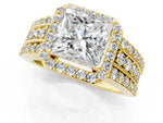 Princess Cut Diamond Halo Engagement Ring in Yellow gold with Triple-Row Round Band_13