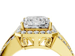 Princess Cut Diamond Halo Engagement Ring in Yellow gold with Triple-Row Round Band_16