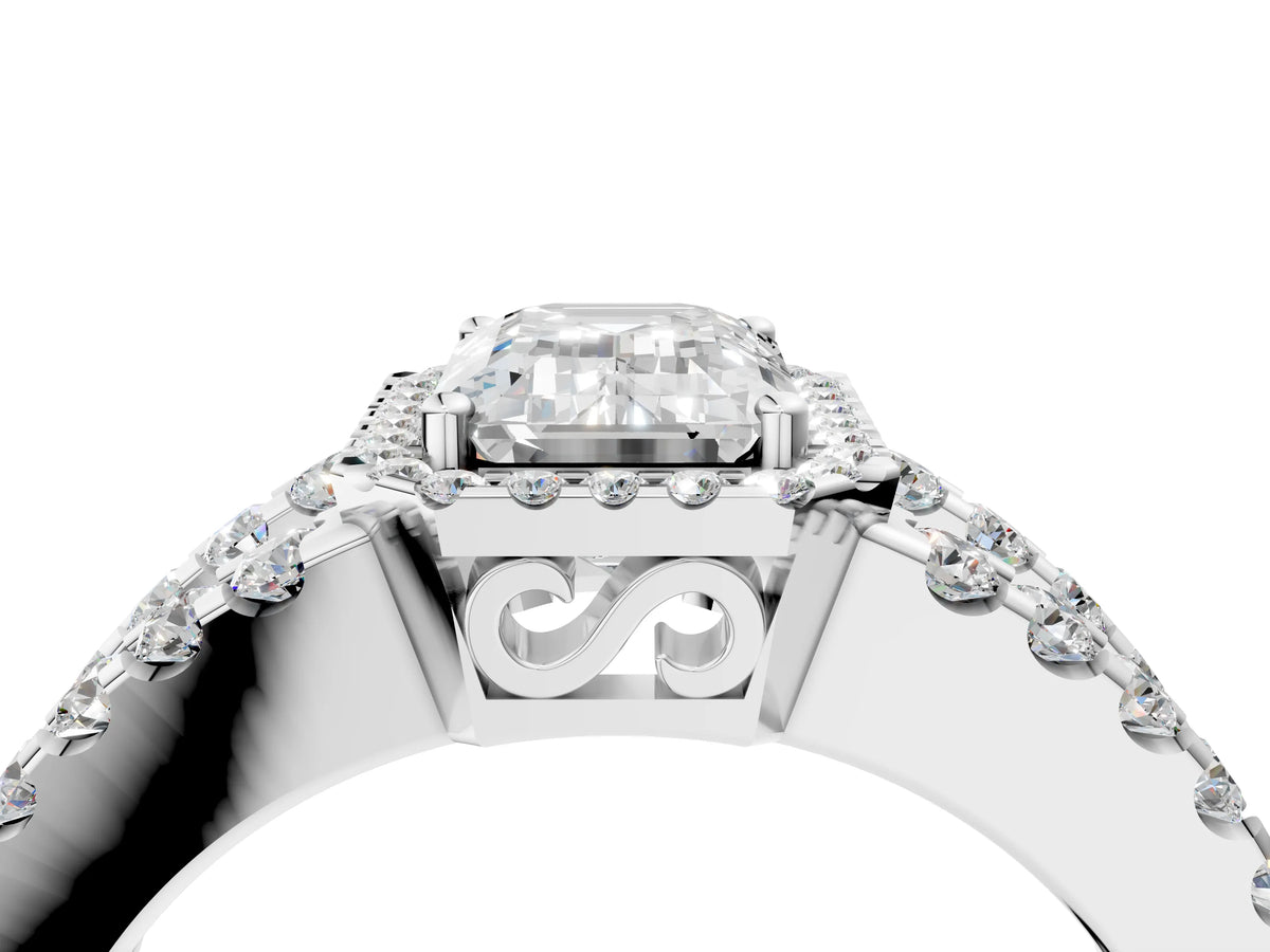 Princess Cut Diamond Halo Ring in White gold with Split Shank Band and Prong Setting_70