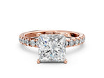 Princess Cut Diamond Hidden Halo Engagement Ring in Rose gold with Round Pavé Band_18