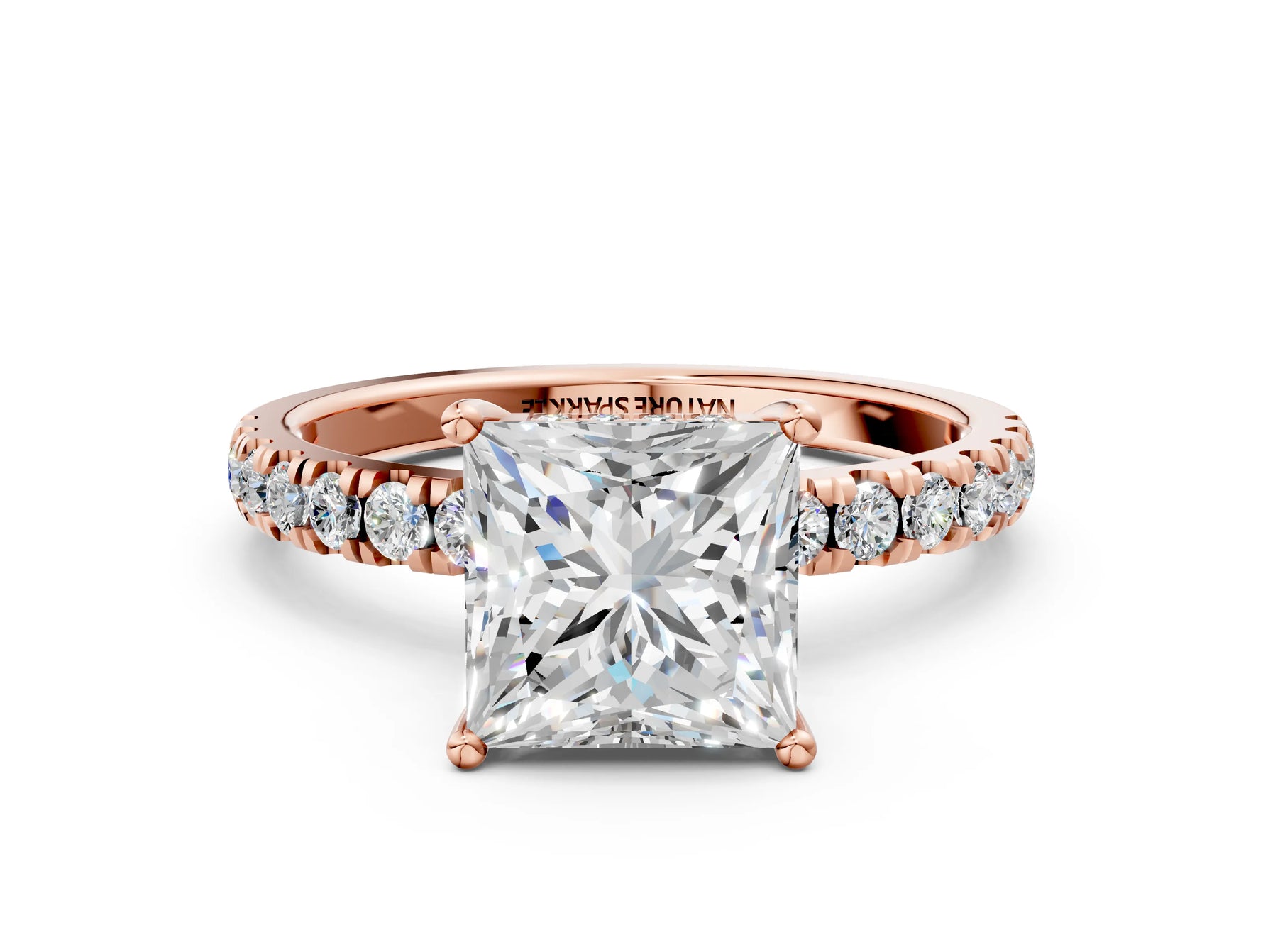 Princess Cut Diamond Hidden Halo Engagement Ring in Rose gold with Round Pavé Band_18