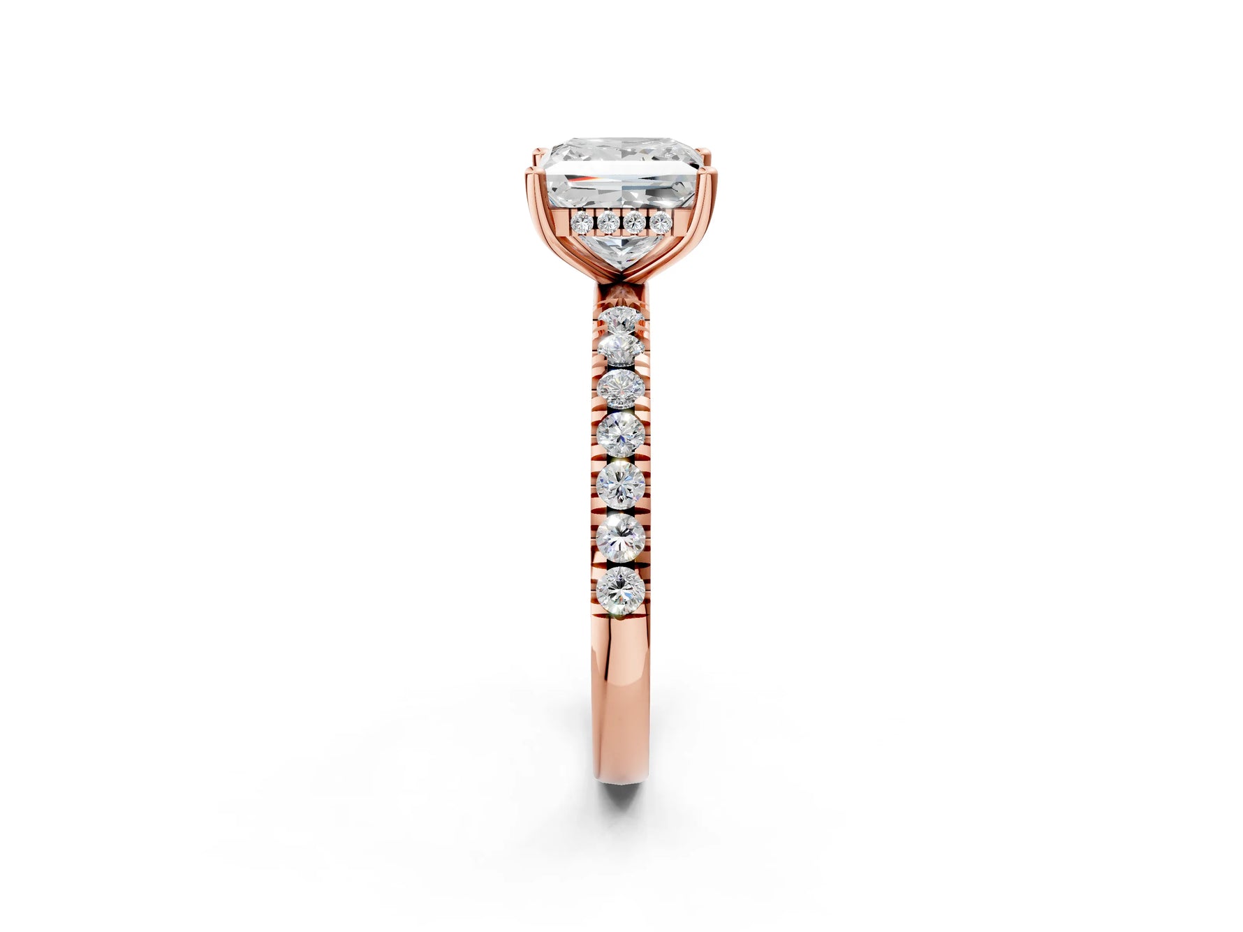 Princess Cut Diamond Hidden Halo Engagement Ring in Rose gold with Round Pavé Band_20