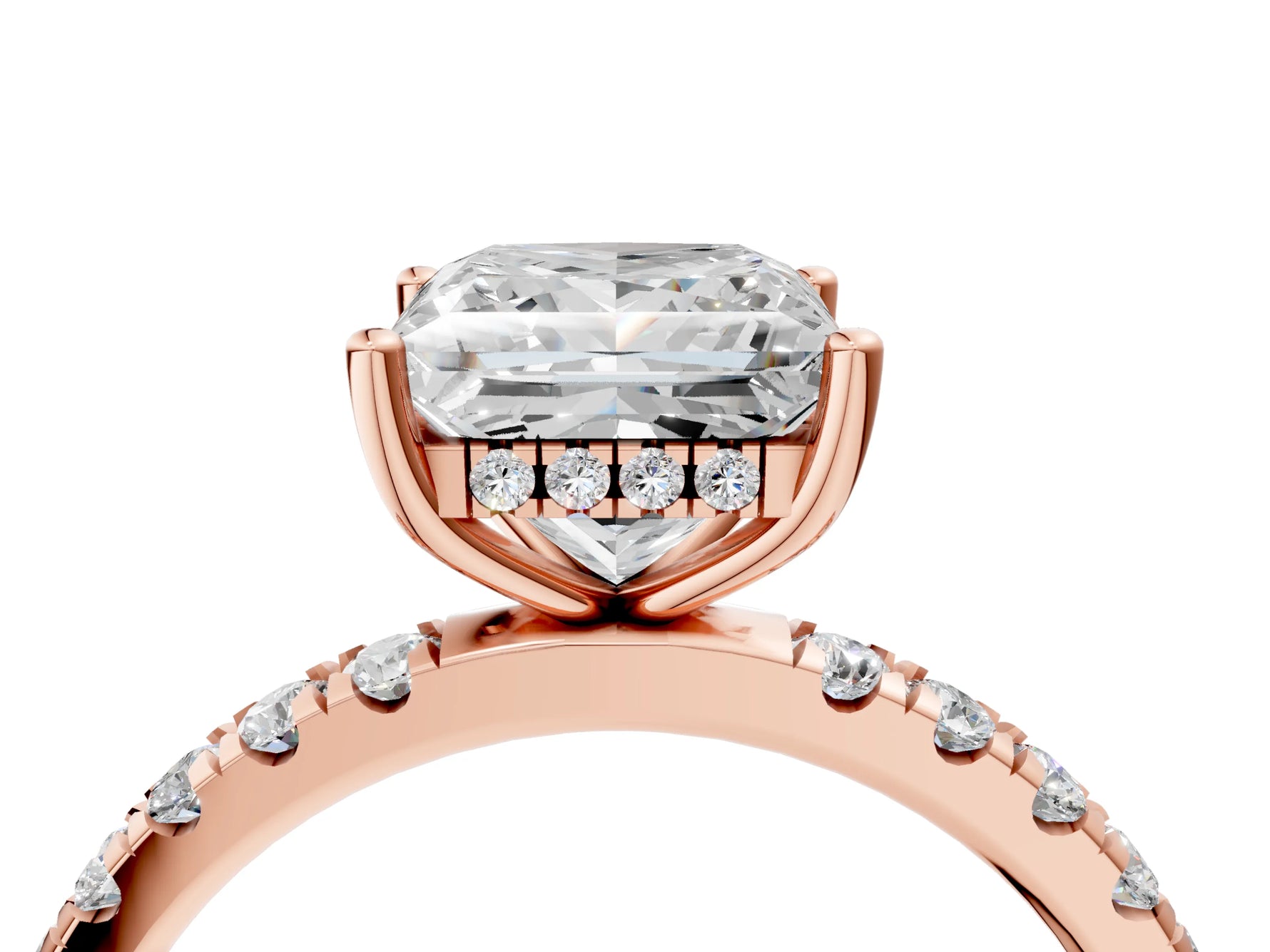 Princess Cut Diamond Hidden Halo Engagement Ring in Rose gold with Round Pavé Band_22