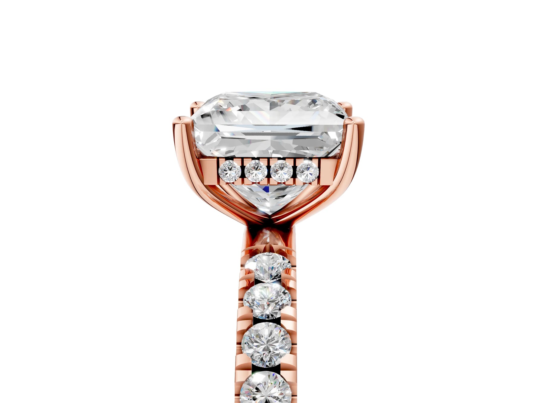 Princess Cut Diamond Hidden Halo Engagement Ring in Rose gold with Round Pavé Band_23