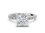 Princess Cut Diamond Hidden Halo Engagement Ring in White gold with Round Pavé Band_18