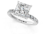 Princess Cut Diamond Hidden Halo Engagement Ring in White gold with Round Pavé Band_19