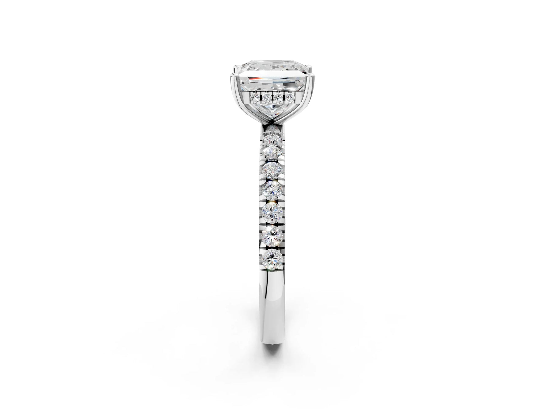Princess Cut Diamond Hidden Halo Engagement Ring in White gold with Round Pavé Band_20