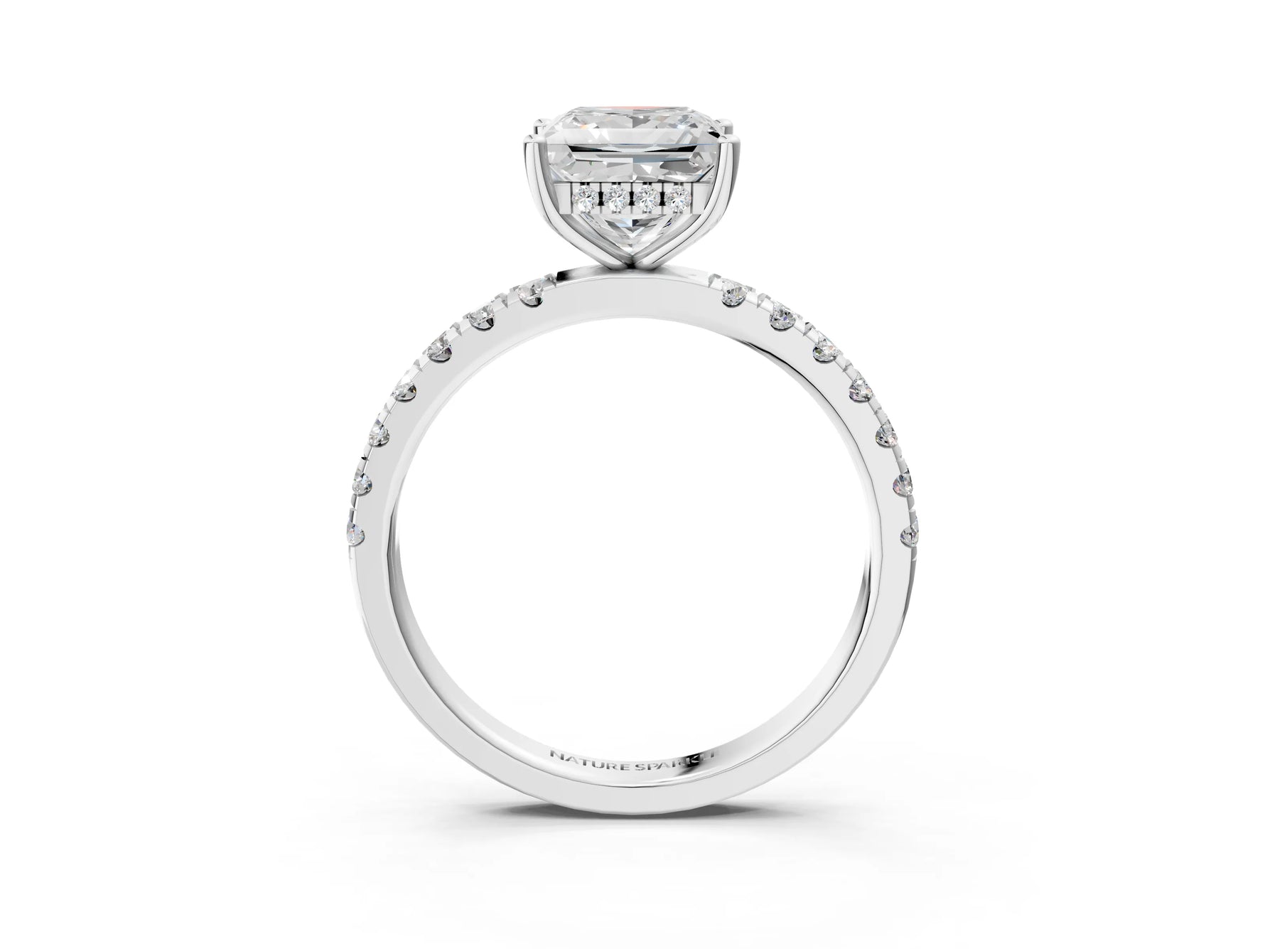 Princess Cut Diamond Hidden Halo Engagement Ring in White gold with Round Pavé Band_21