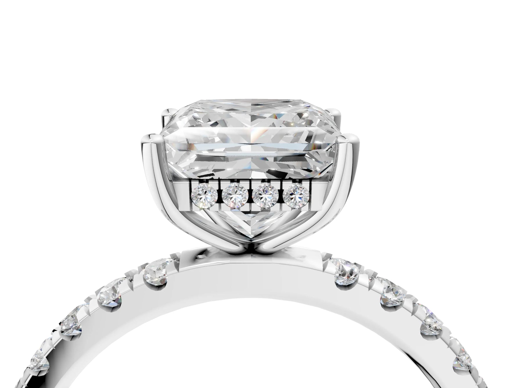 Princess Cut Diamond Hidden Halo Engagement Ring in White gold with Round Pavé Band_22