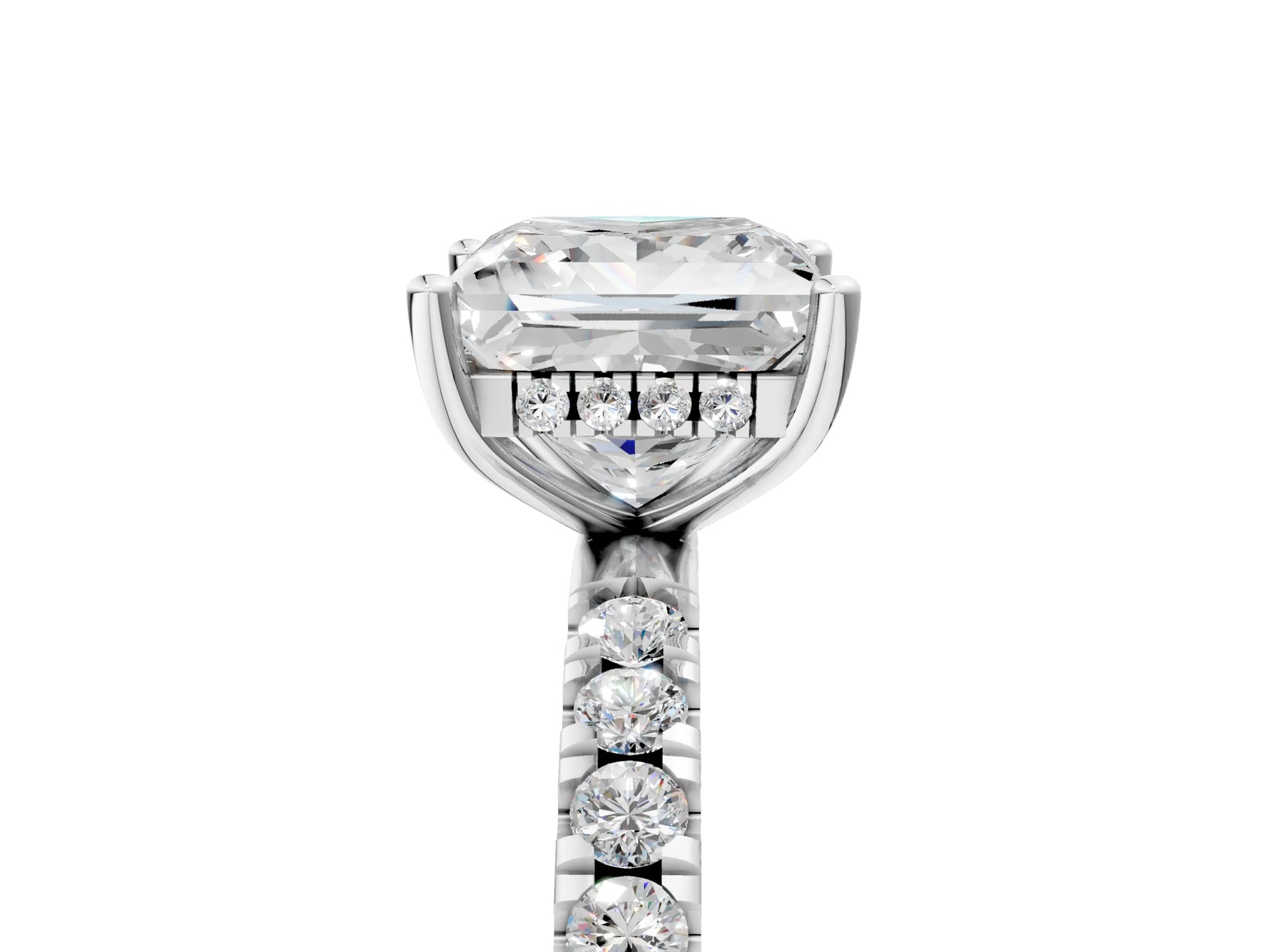 Princess Cut Diamond Hidden Halo Engagement Ring in White gold with Round Pavé Band_23