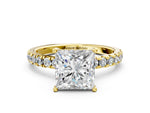 Princess Cut Diamond Hidden Halo Engagement Ring in Yellow gold with Round Pavé Band_18