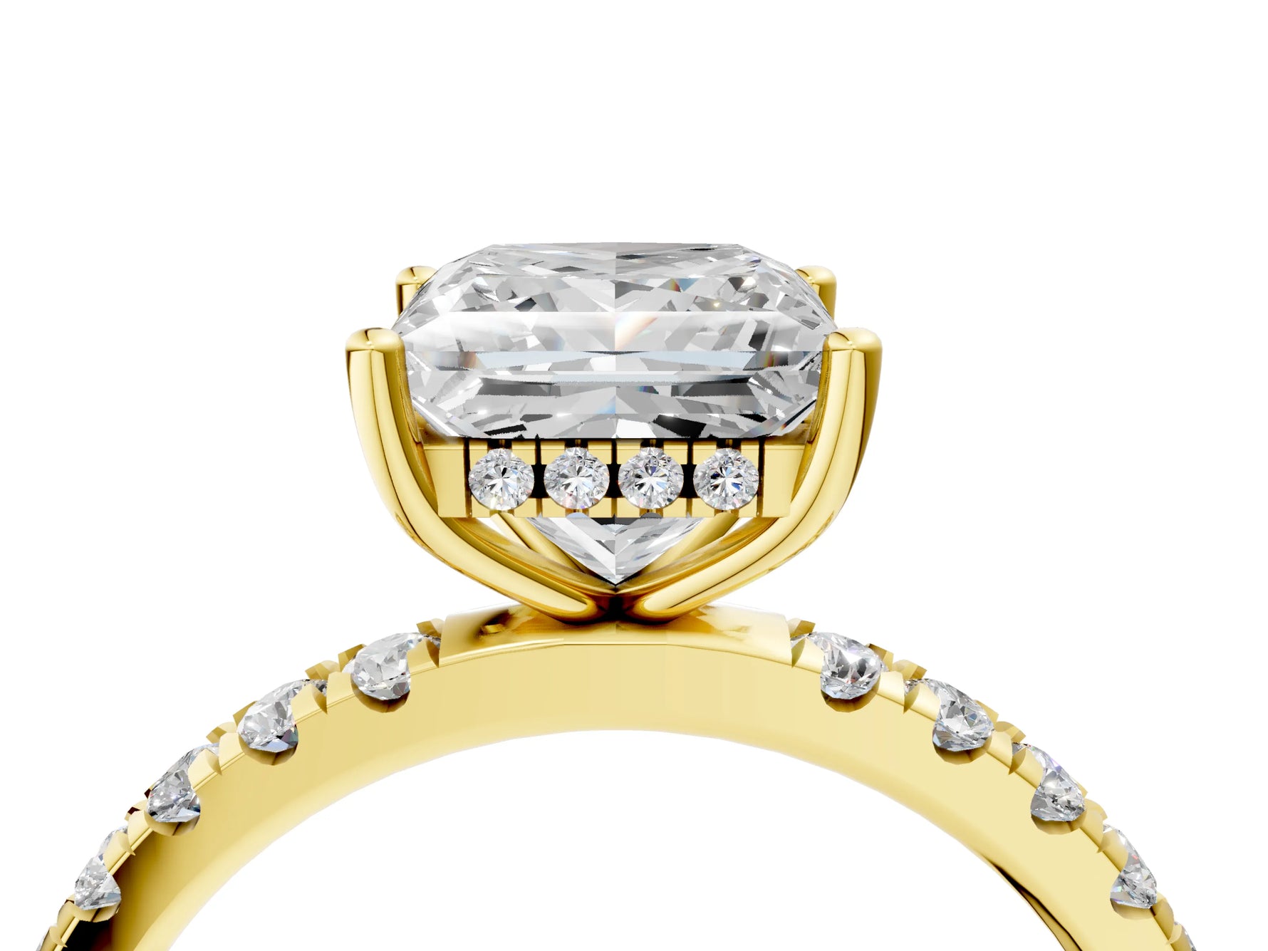 Princess Cut Diamond Hidden Halo Engagement Ring in Yellow gold with Round Pavé Band_22