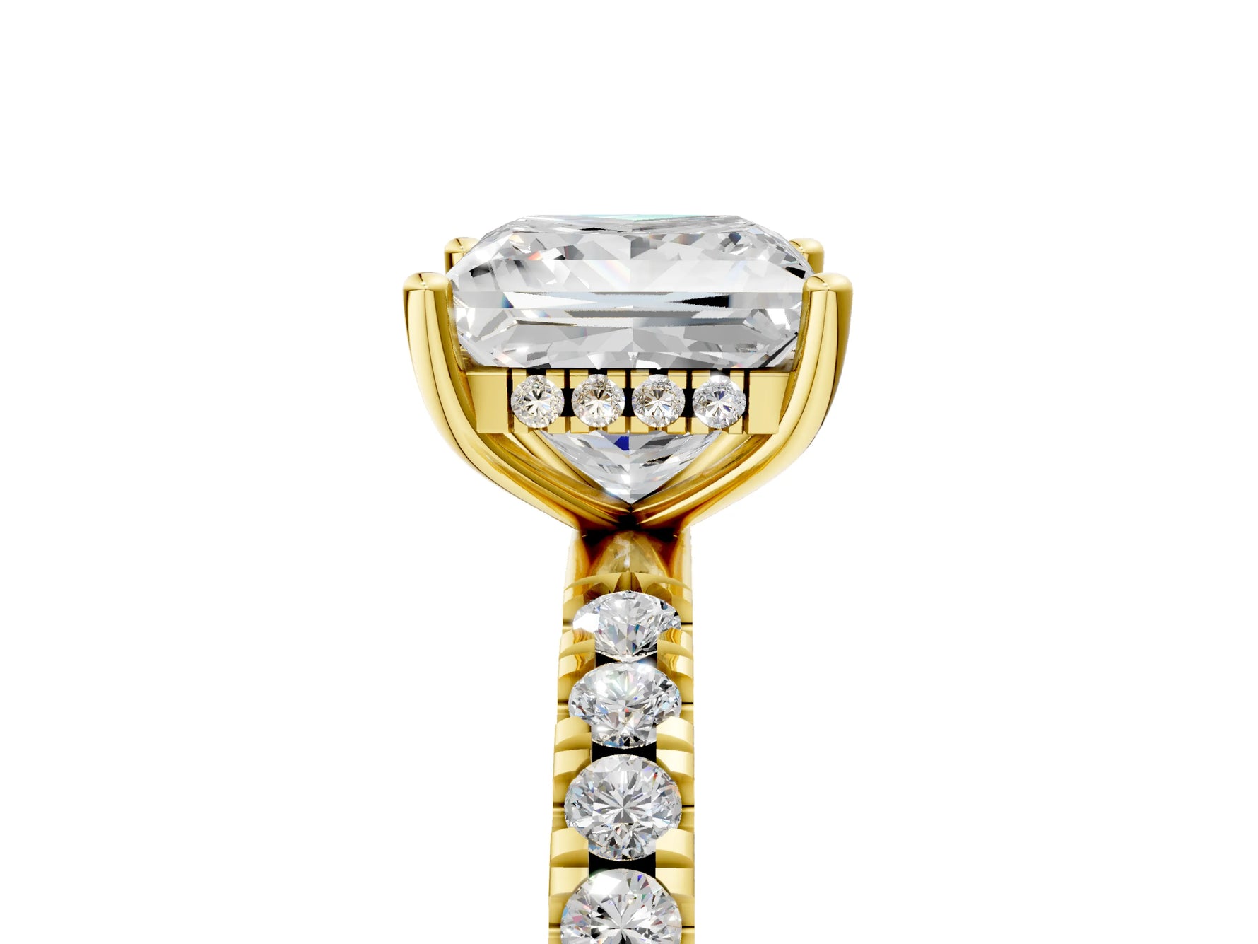 Princess Cut Diamond Hidden Halo Engagement Ring in Yellow gold with Round Pavé Band_23