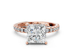 Princess Cut Diamond Hidden Halo Solitaire Ring in Rose gold with Round Pavé Band and Prong Setting_42