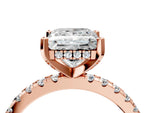 Princess Cut Diamond Hidden Halo Solitaire Ring in Rose gold with Round Pavé Band and Prong Setting_46